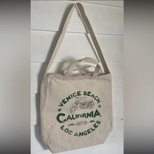 Free People Canvas Going Places HEART Tote Shoulder Bag Black White NWOT $46